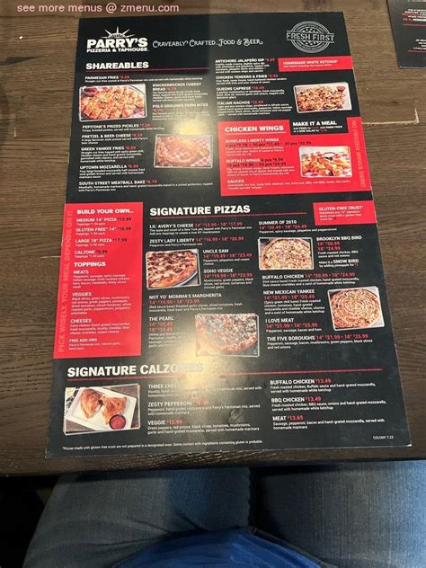 Were doin it NY-style with award-winning pizza, wings, calzones, sandwiches, wraps, pastas and more View Food Menu. . Parrys pizzeria taphouse menu